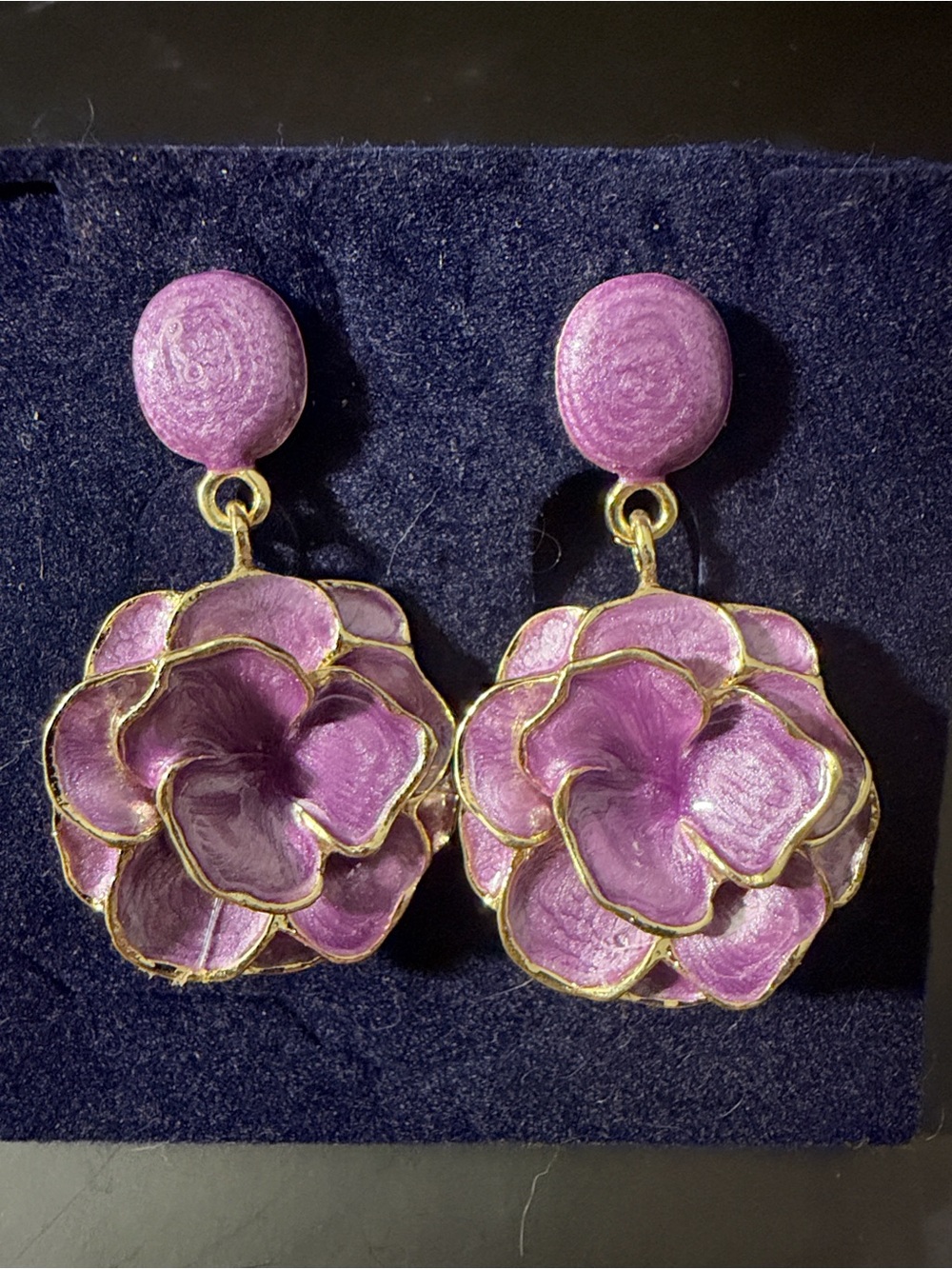 Elegant Purple Enamel Floral Drop Earrings - Women Jewelry - Picture 9 of 11